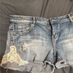 Hippie Laundry Blue Jean Shorts with Lace Detail